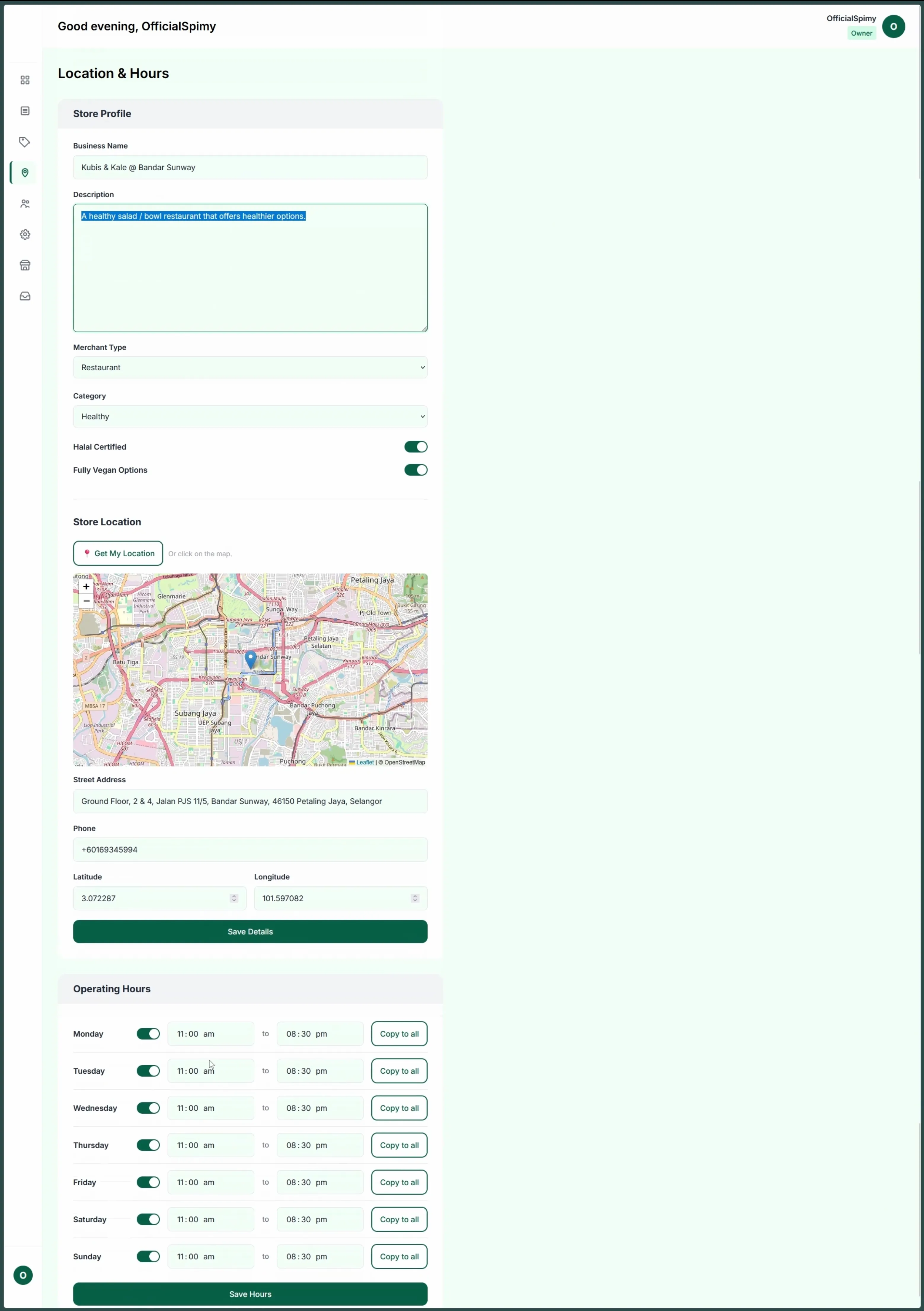 The merchant store profile editor